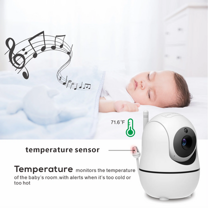 Babyphone de vídeo de 5 polegadas com duas câmaras e áudio, visão noturna, zoom de 4x, alcance de 300 metros, áudio bidirecional, sensor de temperatura e canções de embalar.