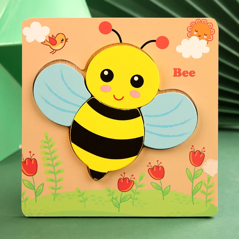 Rompecabezas de madera 3D de alta calidad para bebés, dibujos animados de animales, tráfico, juego de aprendizaje temprano, juguetes para niños.