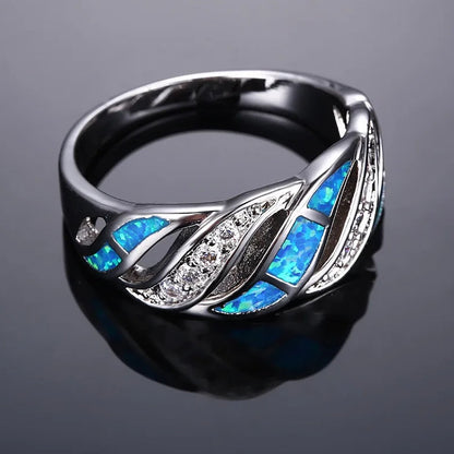 Twisted Opal Ring Blue-Green with CZ Sparkle Nickel