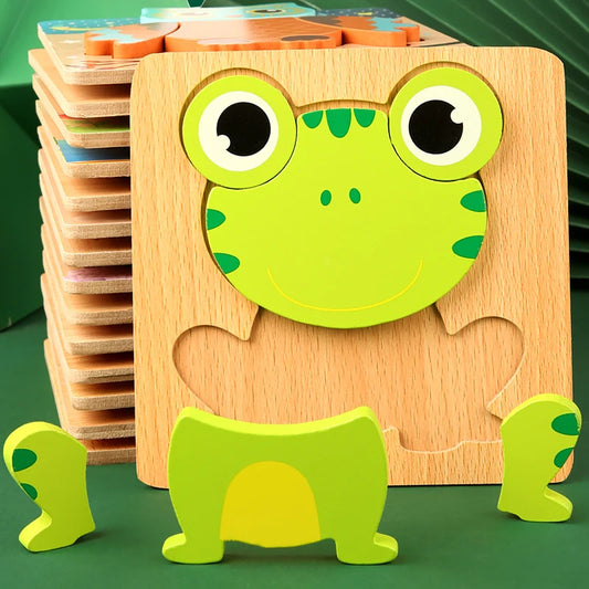 Rompecabezas de madera 3D de alta calidad para bebés, dibujos animados de animales, tráfico, juego de aprendizaje temprano, juguetes para niños.