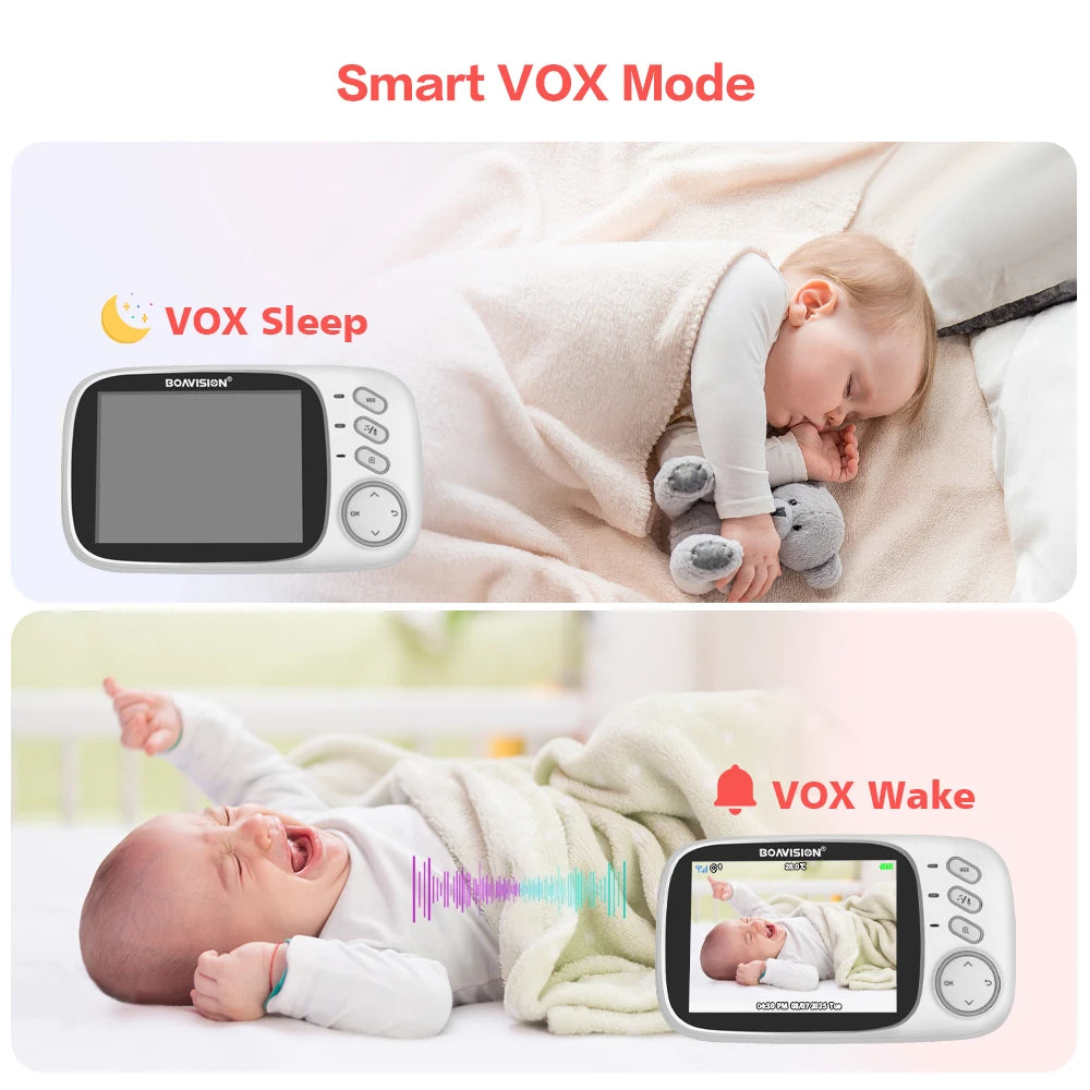 Babyphone VB603 com Vídeo, Ligação Sem Fios 2.4G, Ecrã LCD de 3.2 Polegadas, Áudio Bidirecional, Visão Noturna e Câmara de Segurança para Babysitters.