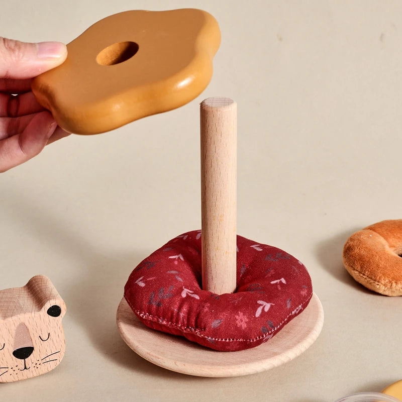 Montessori Wooden Lion Stacking Toy – Baby Sensory Teether & Rattle Game