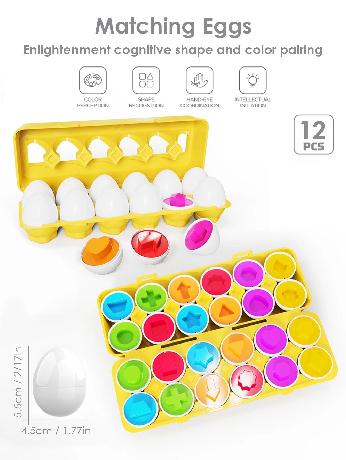 Conjunto de 6 Ovos Inteligentes Montessori para Bebé - Brinquedo Educativo para Crianças que Ensina a Combinar Cores e Formas, Reconhecendo e Desenvolvendo a Inteligência Infantil.