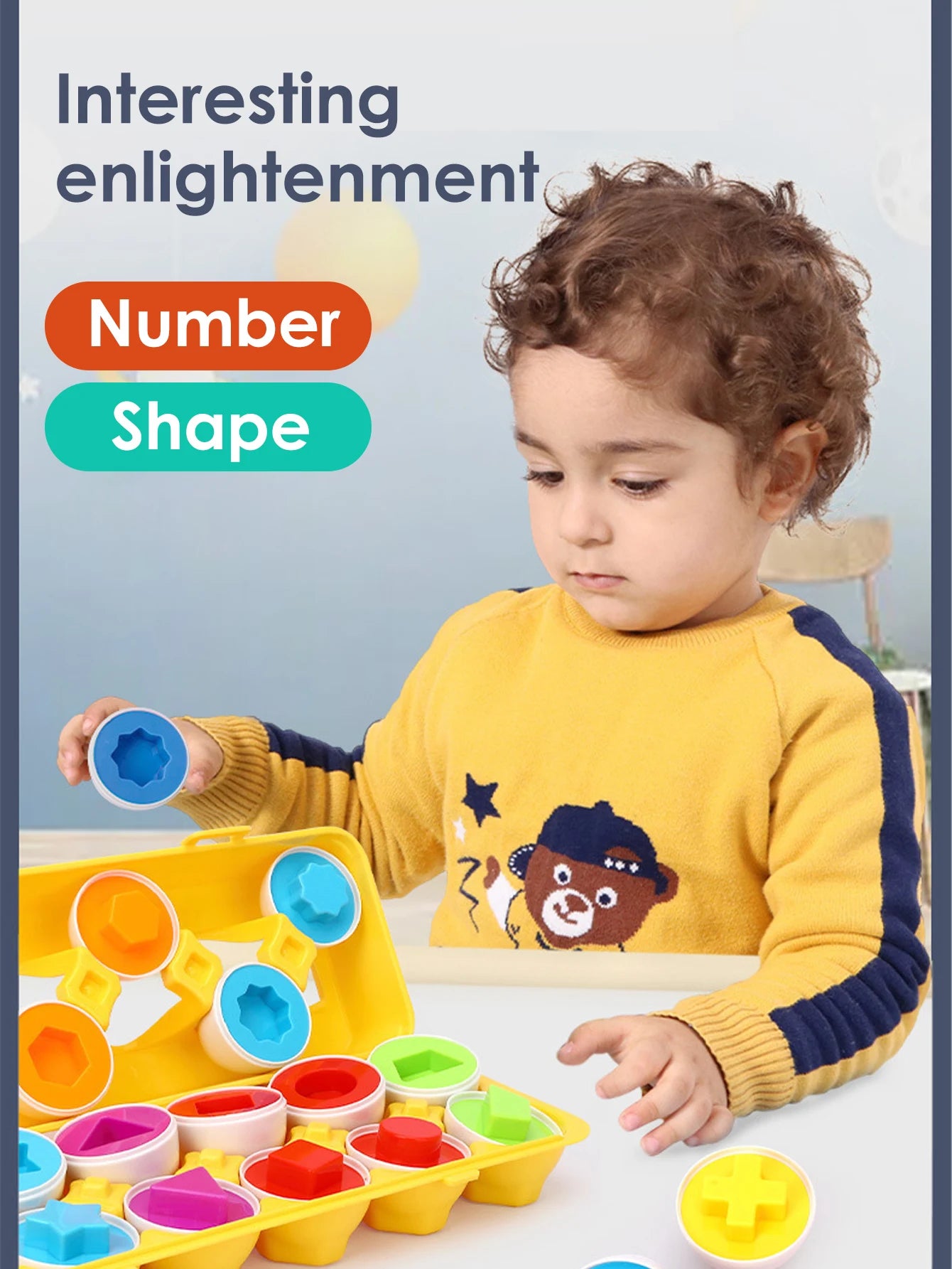 Conjunto de 6 Ovos Inteligentes Montessori para Bebé - Brinquedo Educativo para Crianças que Ensina a Combinar Cores e Formas, Reconhecendo e Desenvolvendo a Inteligência Infantil.