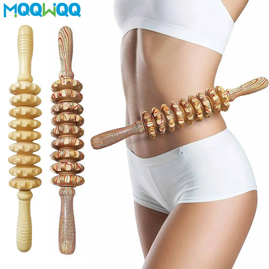 Masajeador de madera de 9 rodillos, masajeador manual de puntos gatillo para aliviar el dolor muscular y la celulitis.