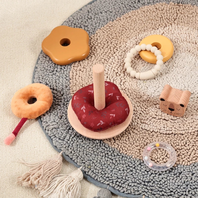 Montessori Wooden Lion Stacking Toy – Baby Sensory Teether & Rattle Game