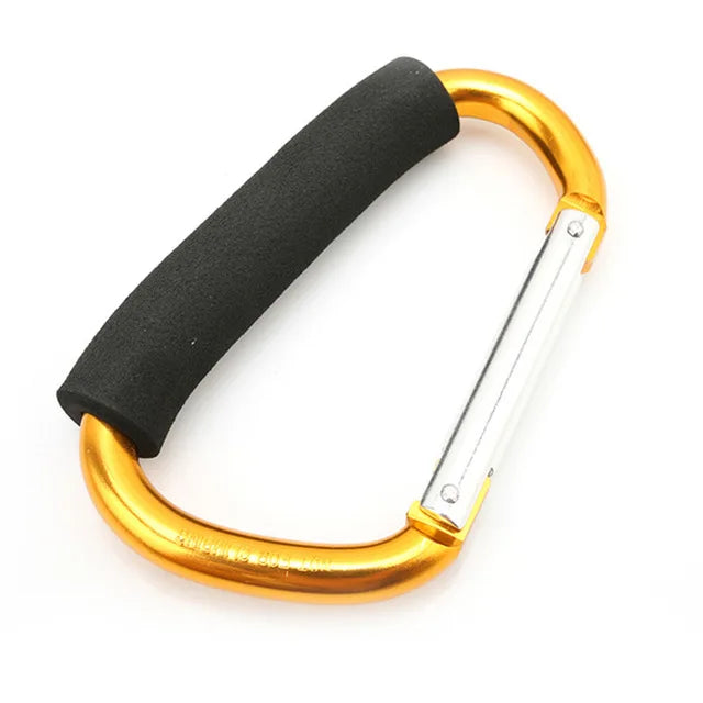 Mosquetón grande para cochecito, organizador de ganchos de aluminio con anilla en D y cierre de resorte, llavero con clip y asa para colgar bolsos y bolsas de compras.