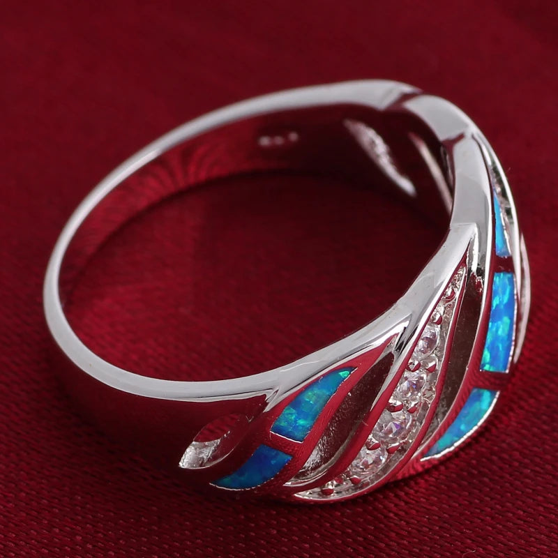 Twisted Opal Ring Blue-Green with CZ Sparkle Nickel