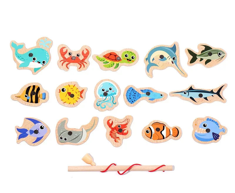 Montessori Wooden Fishing Toy for Kids Learning
