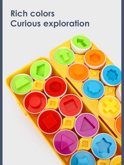 Conjunto de 6 Ovos Inteligentes Montessori para Bebé - Brinquedo Educativo para Crianças que Ensina a Combinar Cores e Formas, Reconhecendo e Desenvolvendo a Inteligência Infantil.