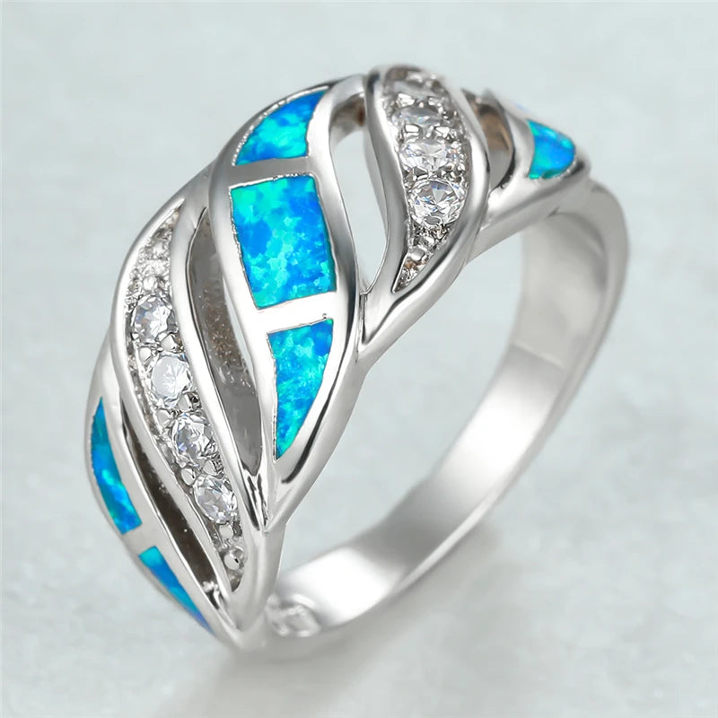 Twisted Opal Ring Blue-Green with CZ Sparkle Nickel