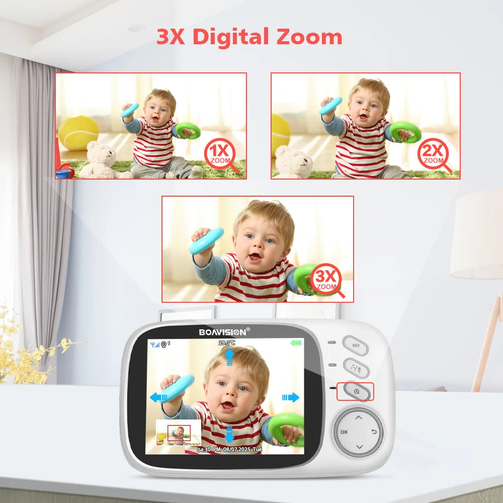 Babyphone VB603 com Vídeo, Ligação Sem Fios 2.4G, Ecrã LCD de 3.2 Polegadas, Áudio Bidirecional, Visão Noturna e Câmara de Segurança para Babysitters.