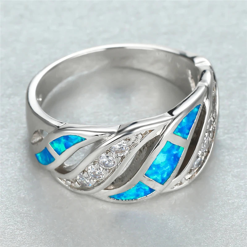 Twisted Opal Ring Blue-Green with CZ Sparkle Nickel