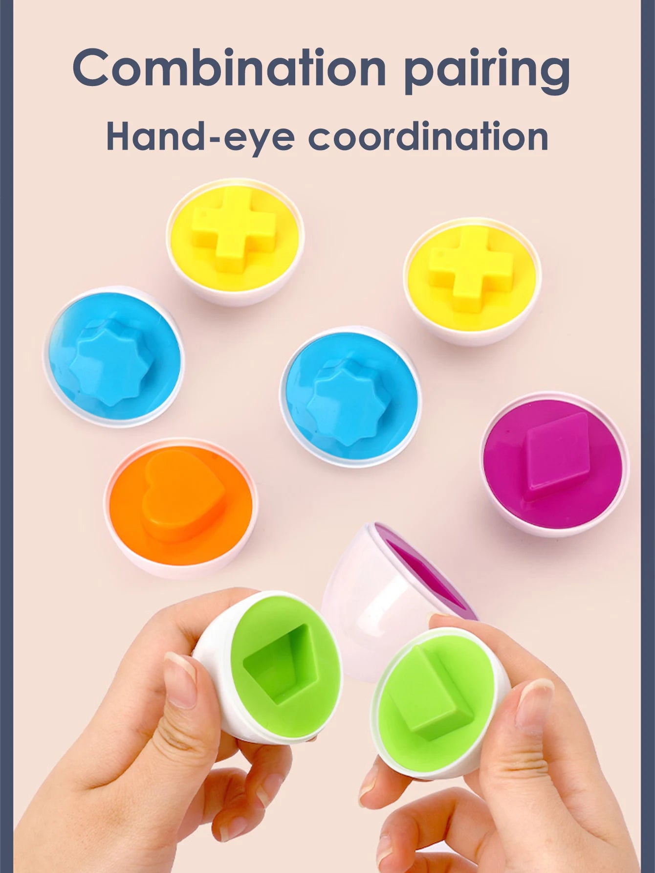 Conjunto de 6 Ovos Inteligentes Montessori para Bebé - Brinquedo Educativo para Crianças que Ensina a Combinar Cores e Formas, Reconhecendo e Desenvolvendo a Inteligência Infantil.