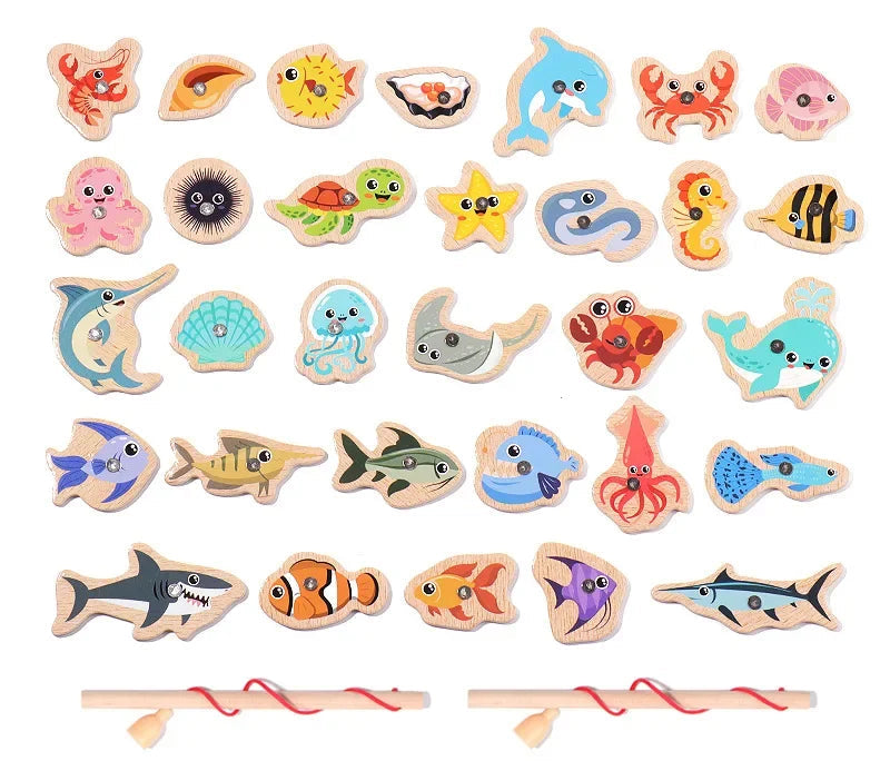 Montessori Wooden Fishing Toy for Kids Learning